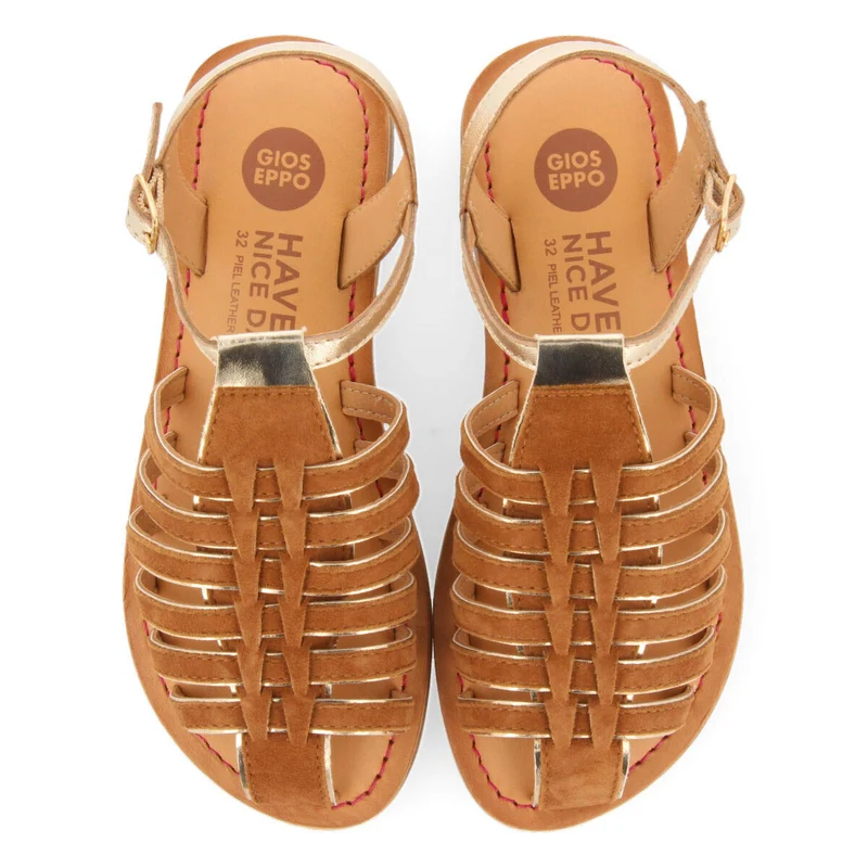 Baillif girls tan leather multi strap sandals