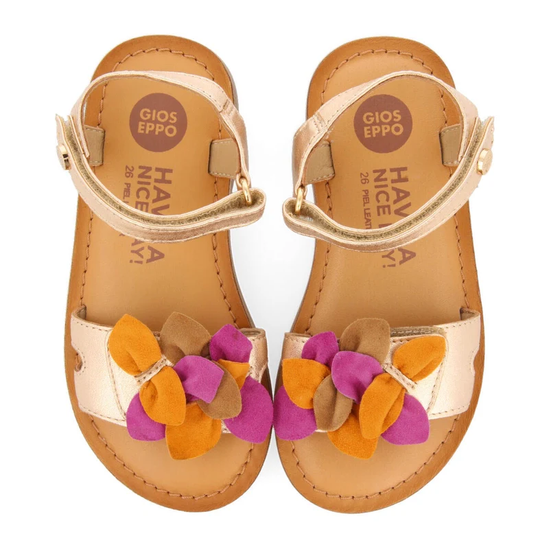 Blyes girls decorative rose gold leather sandals