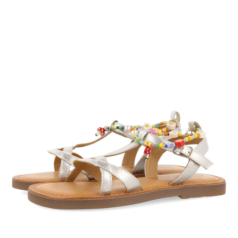 Dortan girls silver leather sandals with removable ankle strap