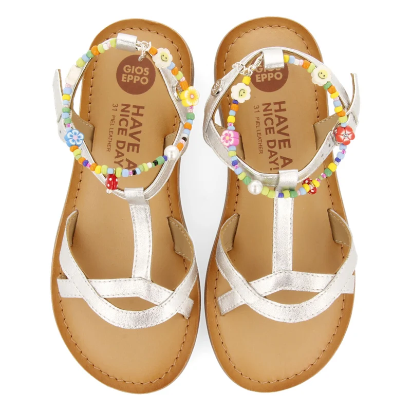 Dortan girls silver leather sandals with removable ankle strap