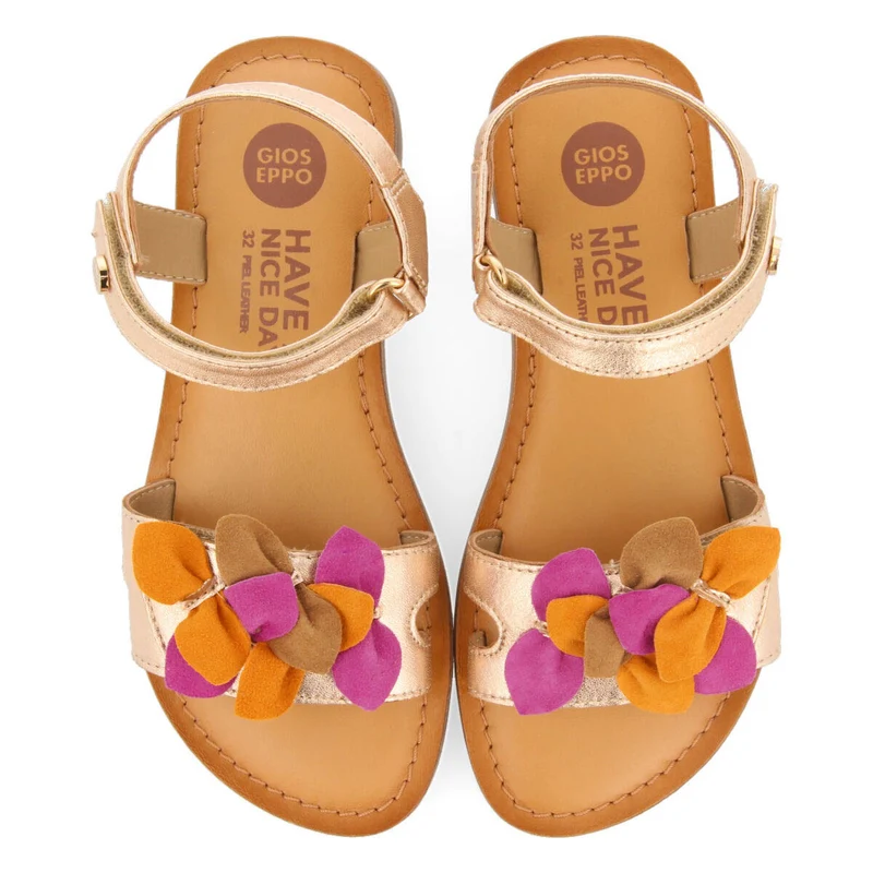 Belval girls decorative metallic rose gold leather sandals