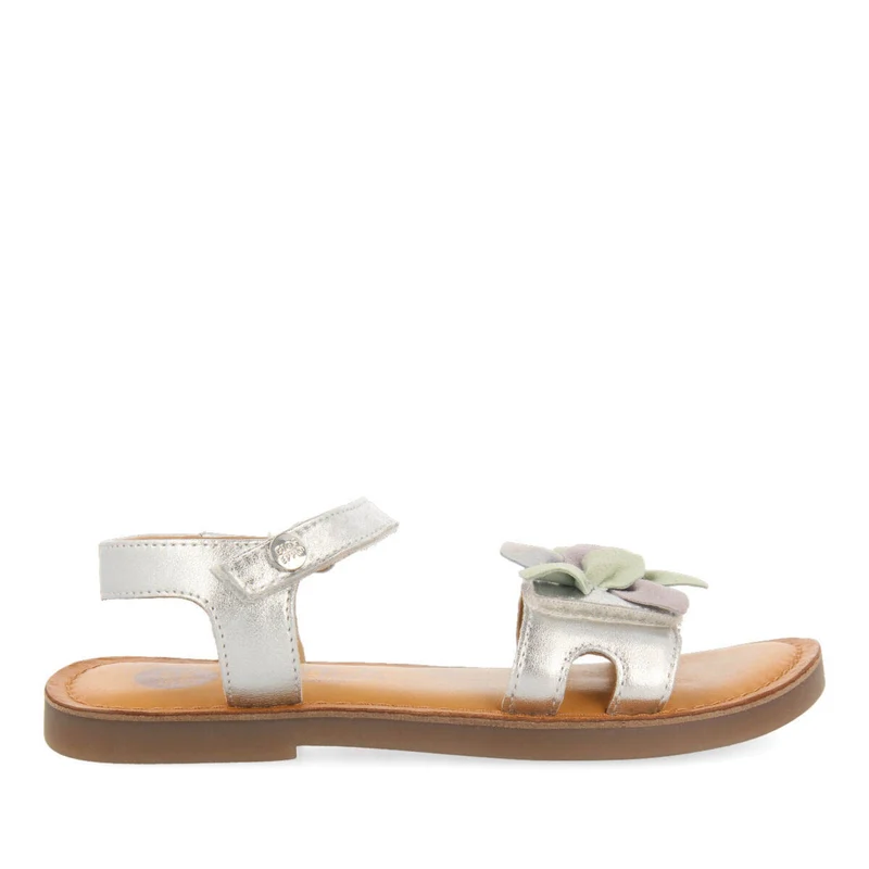 Belval girls decorative metallic silver leather sandals