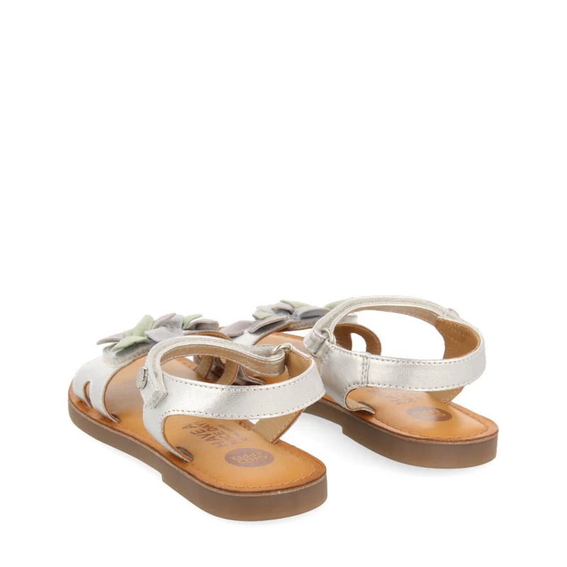 Belval girls decorative metallic silver leather sandals