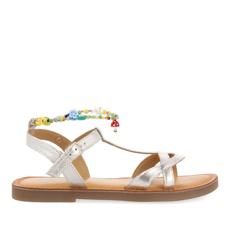 Etigny girls decorative silver leather sandals