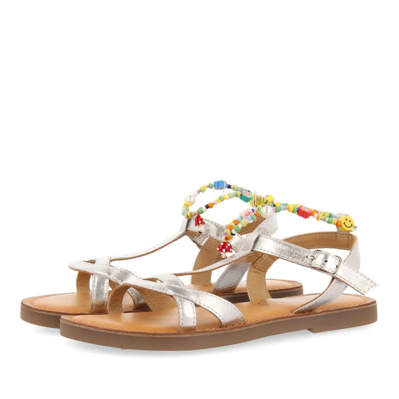 Etigny girls decorative silver leather sandals