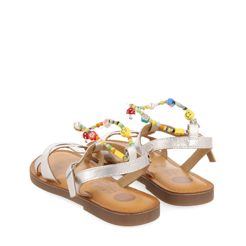 Etigny girls decorative silver leather sandals