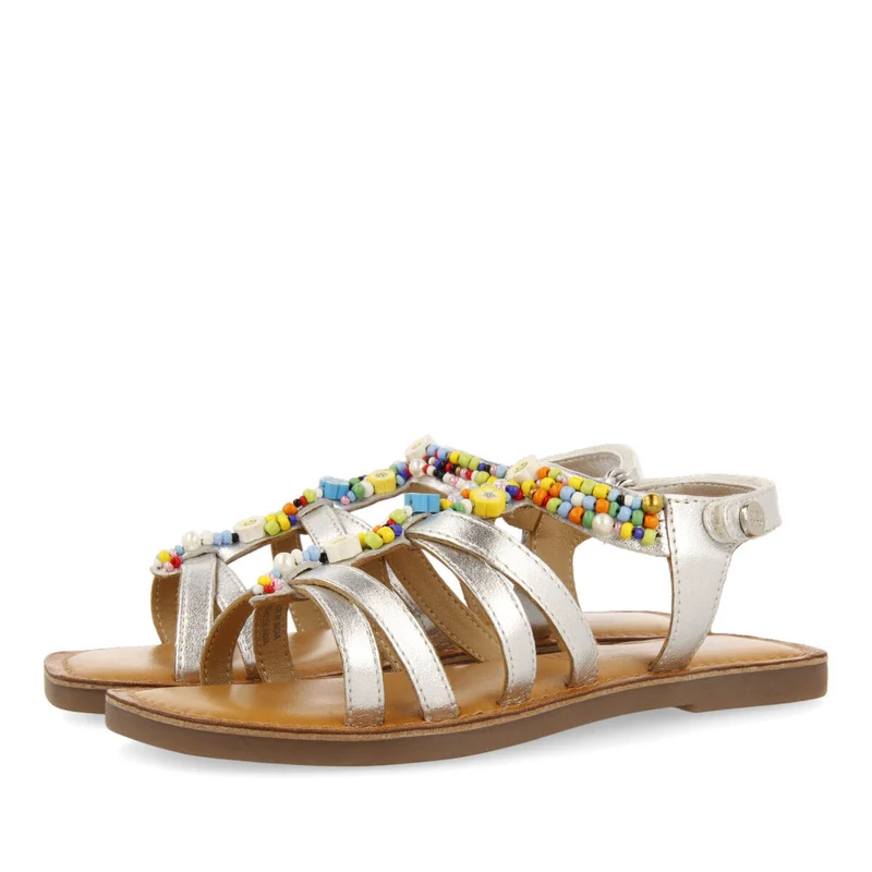 Gazeran girls metallic silver leather roman sandals