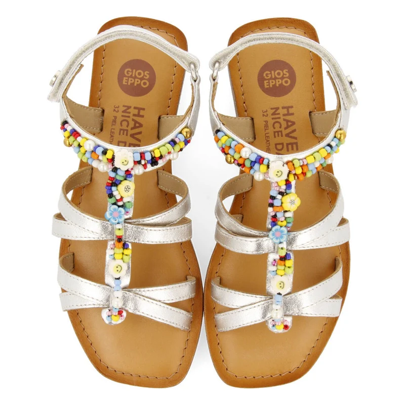 Gazeran girls metallic silver leather roman sandals