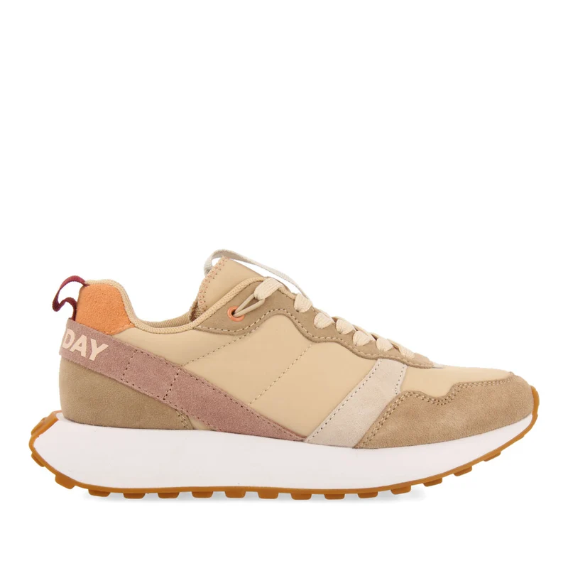Chacao women's beige retro-style sneakers with multicoloured details