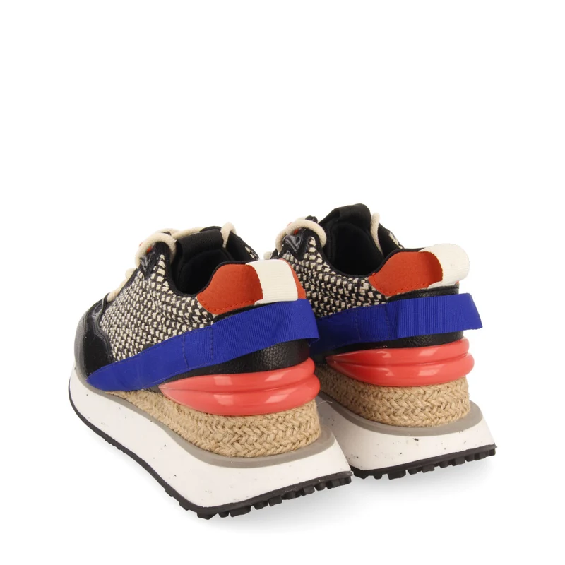 Wittes women's textured black sneakers with details and jute wedges