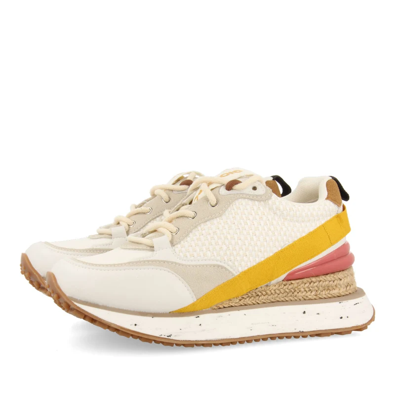 Wittes women's textured white sneakers with details and jute wedges
