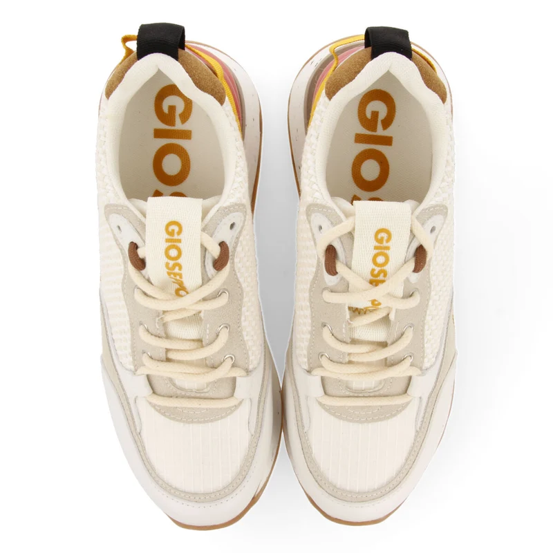 Wittes women's textured white sneakers with details and jute wedges