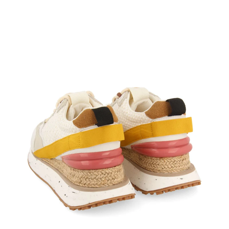 Wittes women's textured white sneakers with details and jute wedges