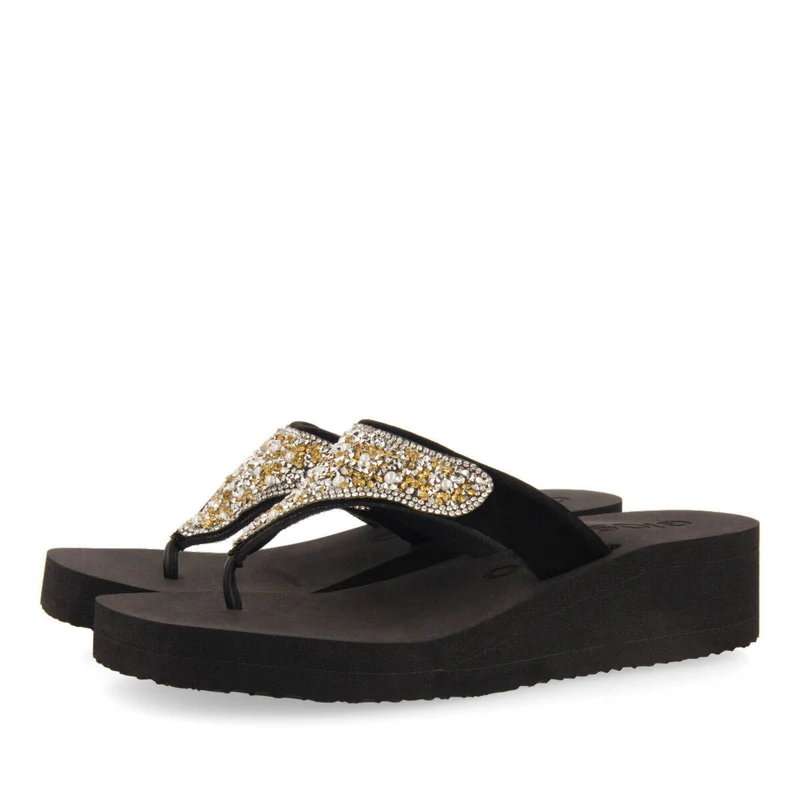Dontreix women's black wedges with decorative multicoloured stones