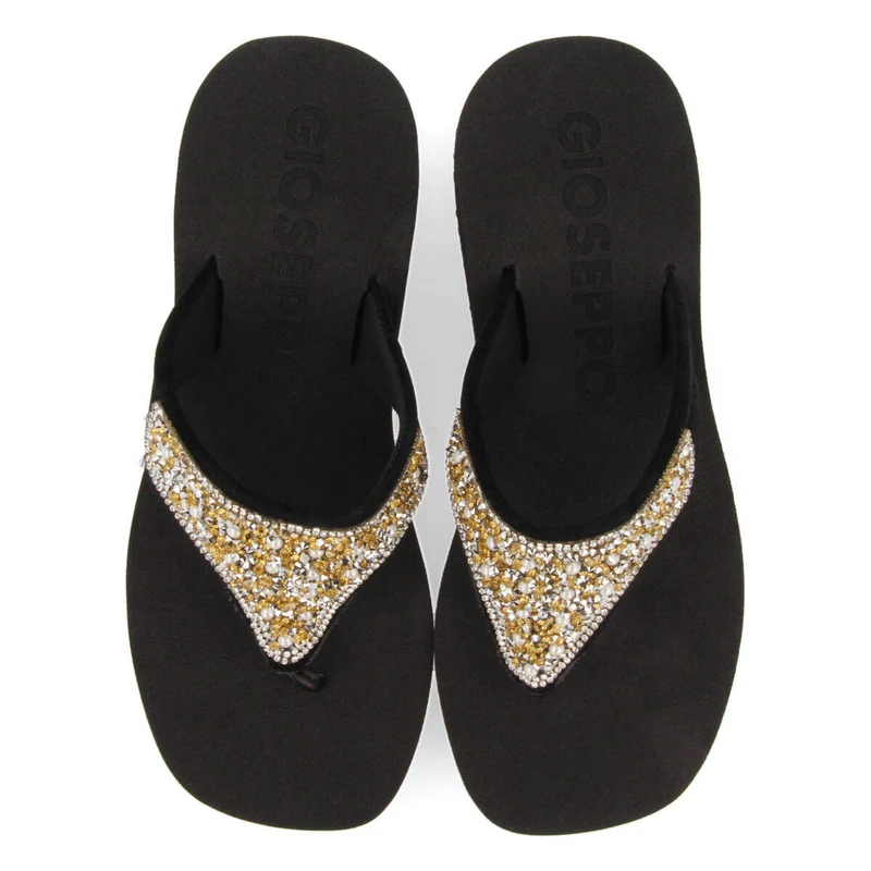 Dontreix women's black wedges with decorative multicoloured stones