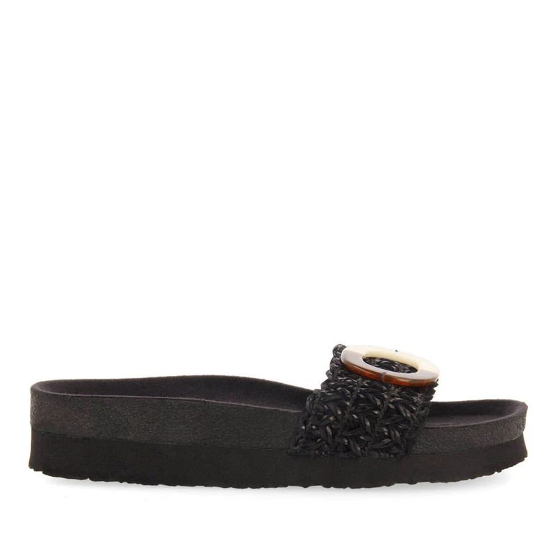 Candiva women's black footbed slide sandals with decoration