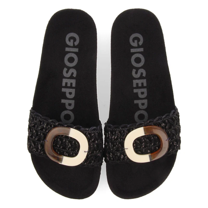 Candiva women's black footbed slide sandals with decoration