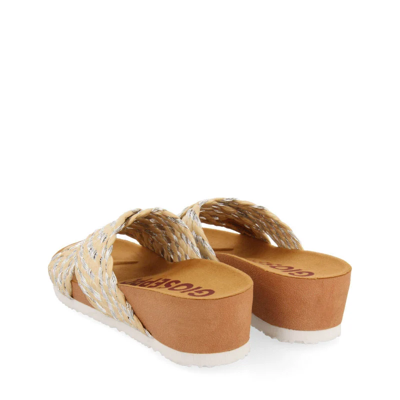 Bandrele women's footbed sandals with raffia and silver straps