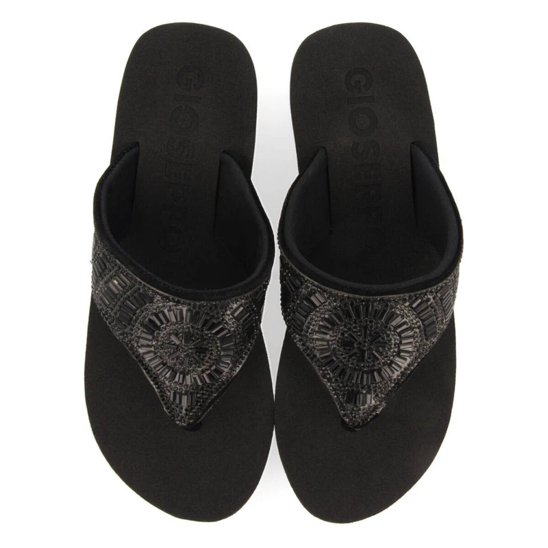 Suresnes women's black wedges with decorative stones