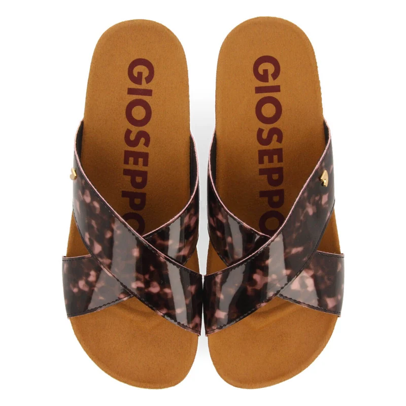 Arinos women's footbed wedges with tortoiseshell-print straps