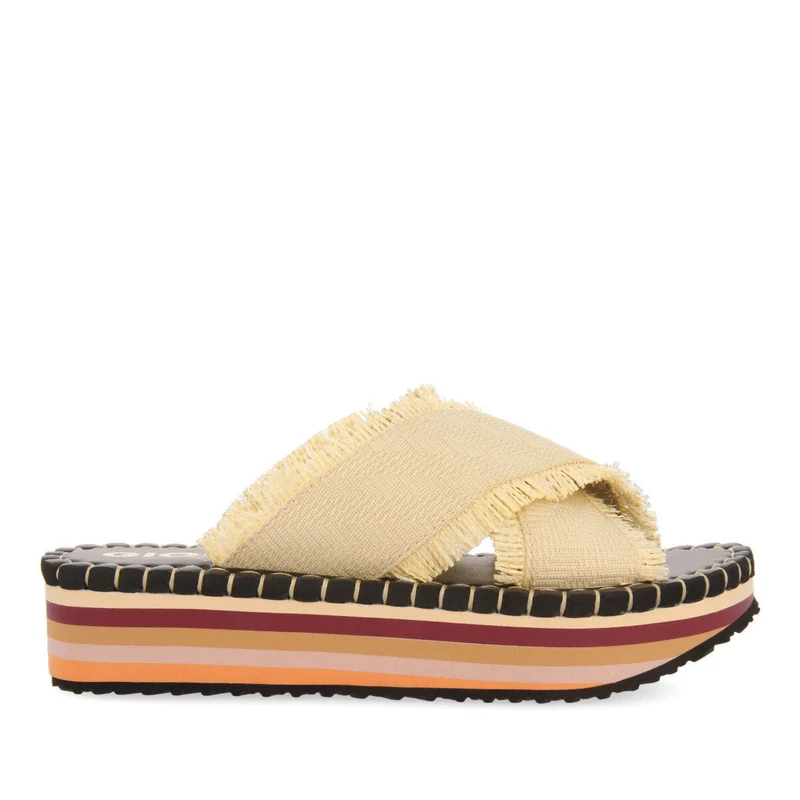 Terena women's beige beach sandals with multicoloured soles