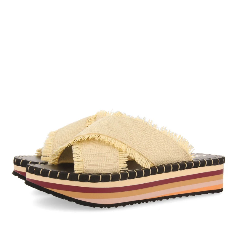 Terena women's beige beach sandals with multicoloured soles