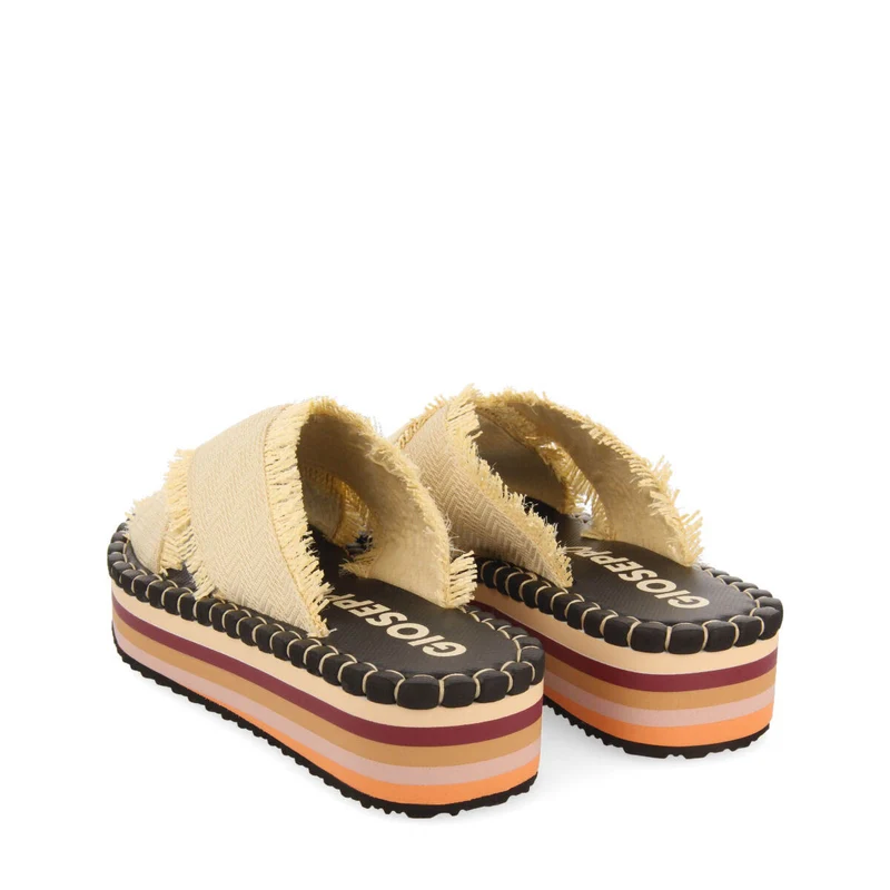 Terena women's beige beach sandals with multicoloured soles