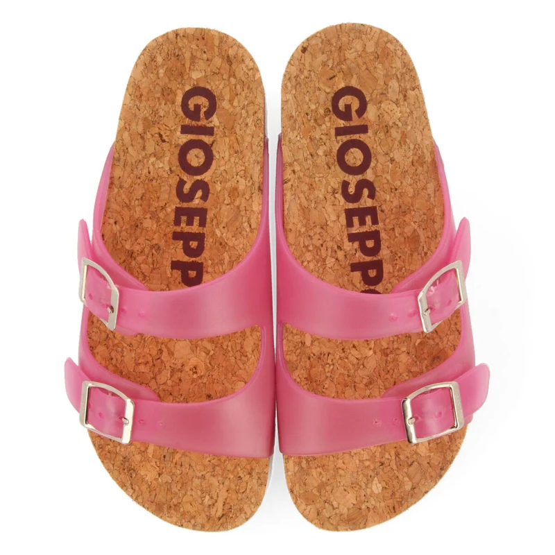 Acalaca women's see-through fuchsia footbed sandals with buckles