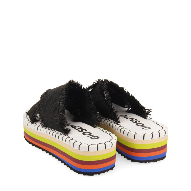 Terena women's black beach sandals with multicoloured soles