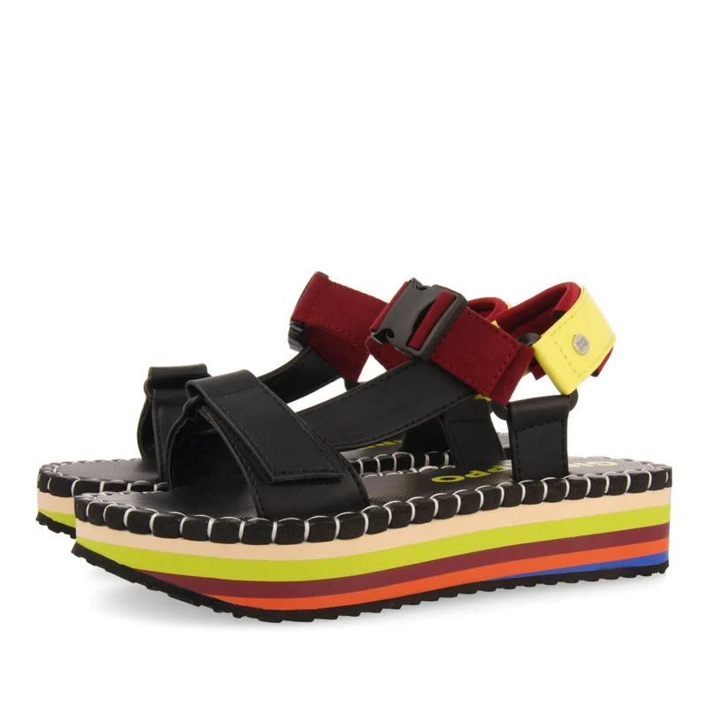 Sopretan women's black sandals with multicoloured soles and crossover straps