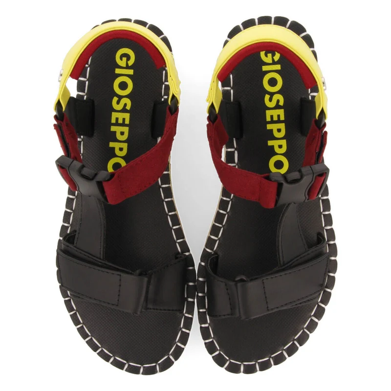 Sopretan women's black sandals with multicoloured soles and crossover straps