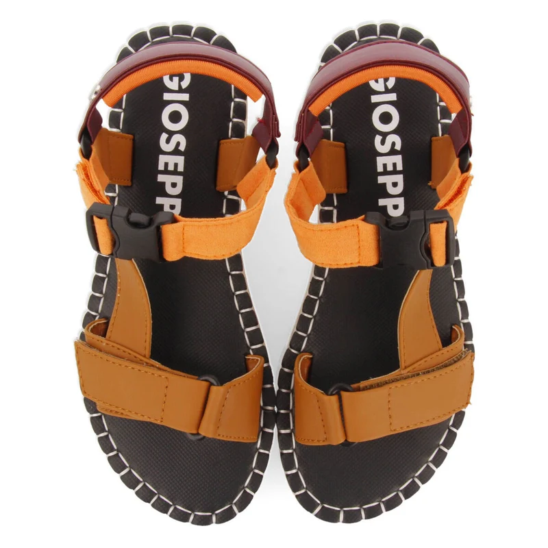 Sopretan women's beige sandals with multicoloured soles and crossover straps