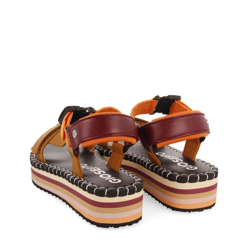 Sopretan women's beige sandals with multicoloured soles and crossover straps