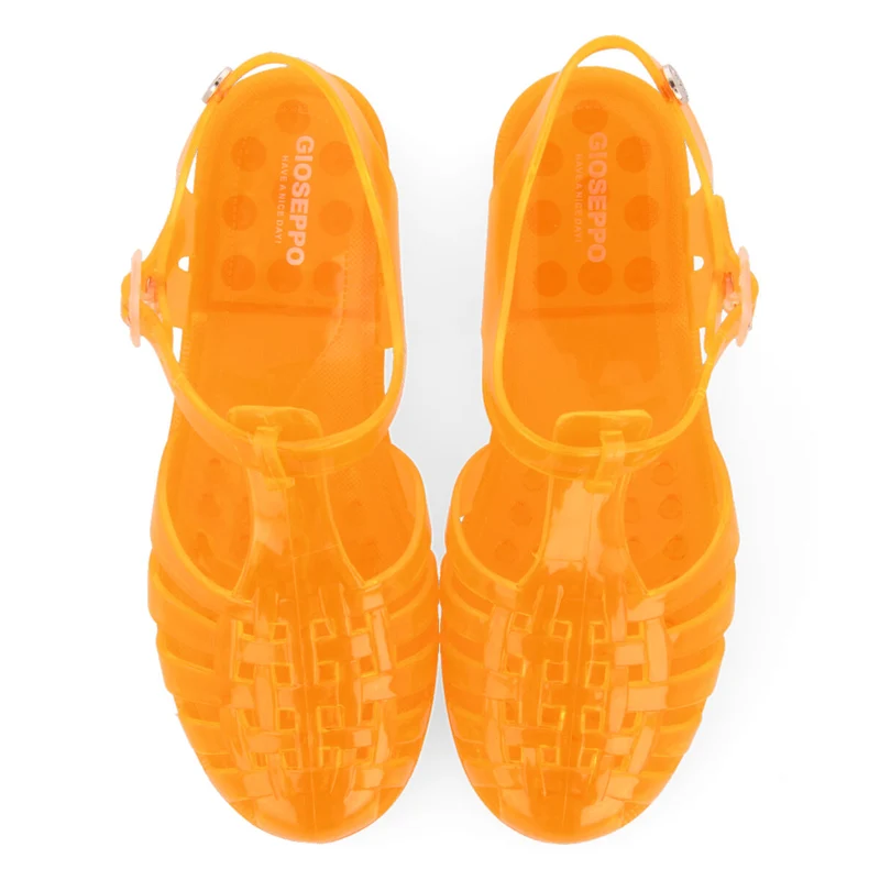 Saloa women's shiny see-through orange jelly sandals