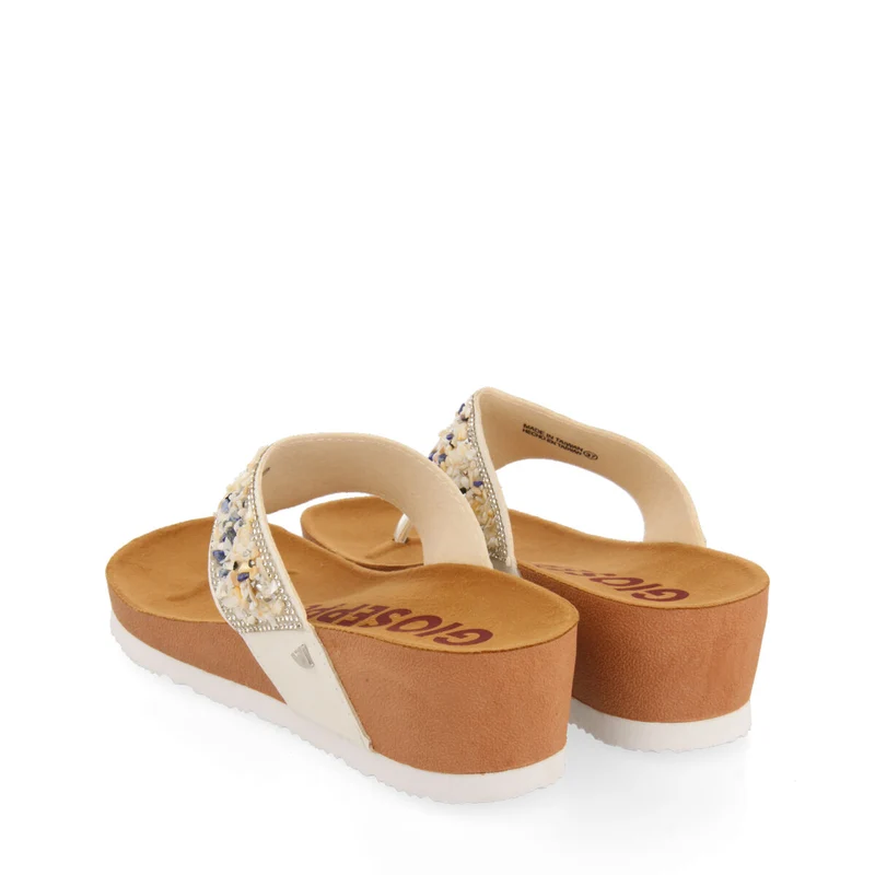 Andelain women's white footbed wedges with decorative multicoloured stones