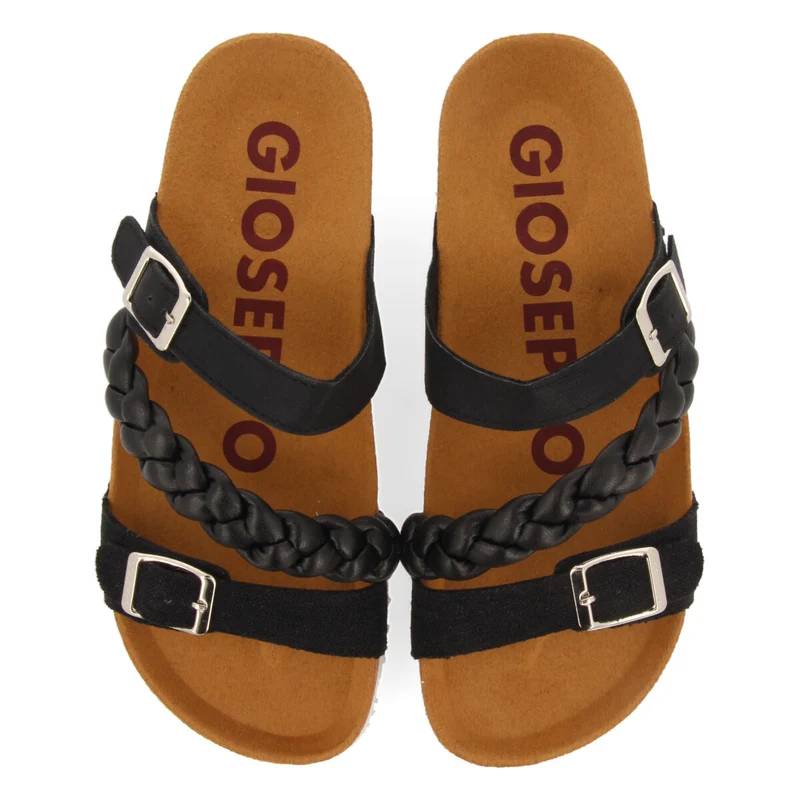 Bonneil footbed sandals with black straps and buckles