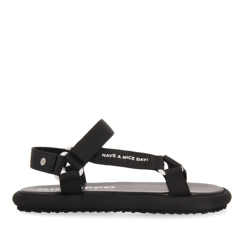 Navirai women's black sandals with straps and adjustable fastening