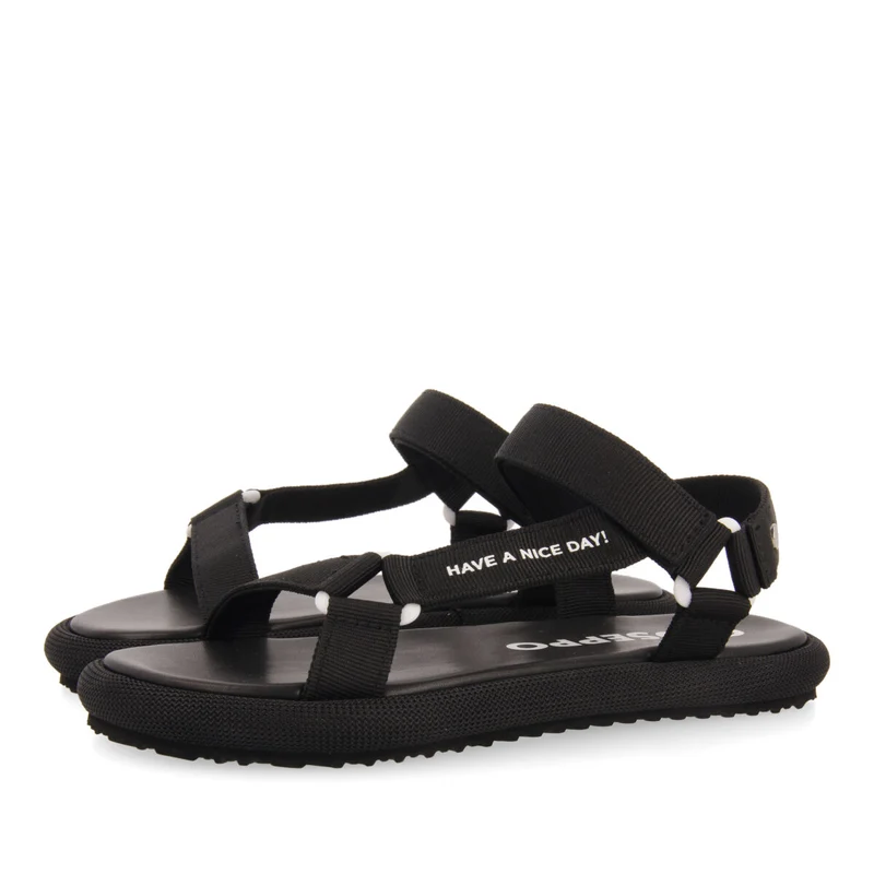 Navirai women's black sandals with straps and adjustable fastening