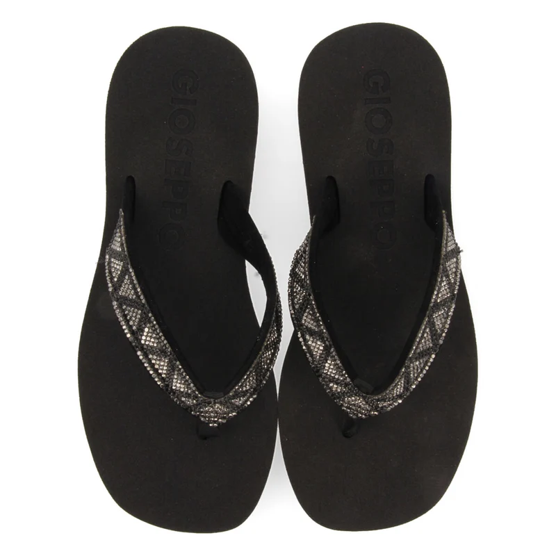 Cize women's black sandals with decorative crystals