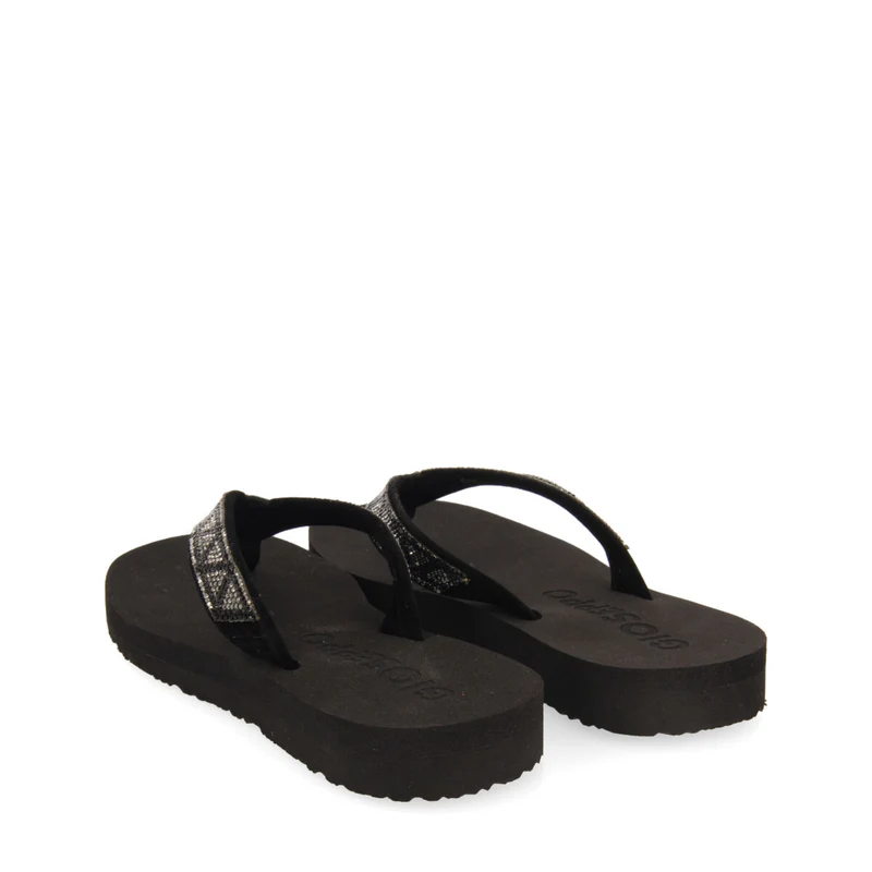 Cize women's black sandals with decorative crystals