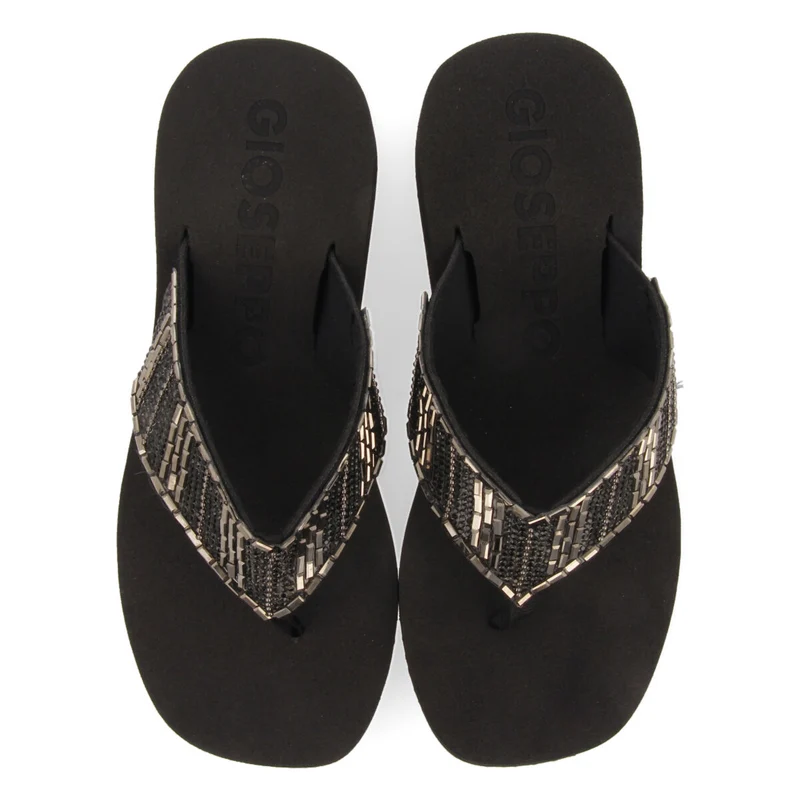 Apiaca women's black wedges with decorative stones