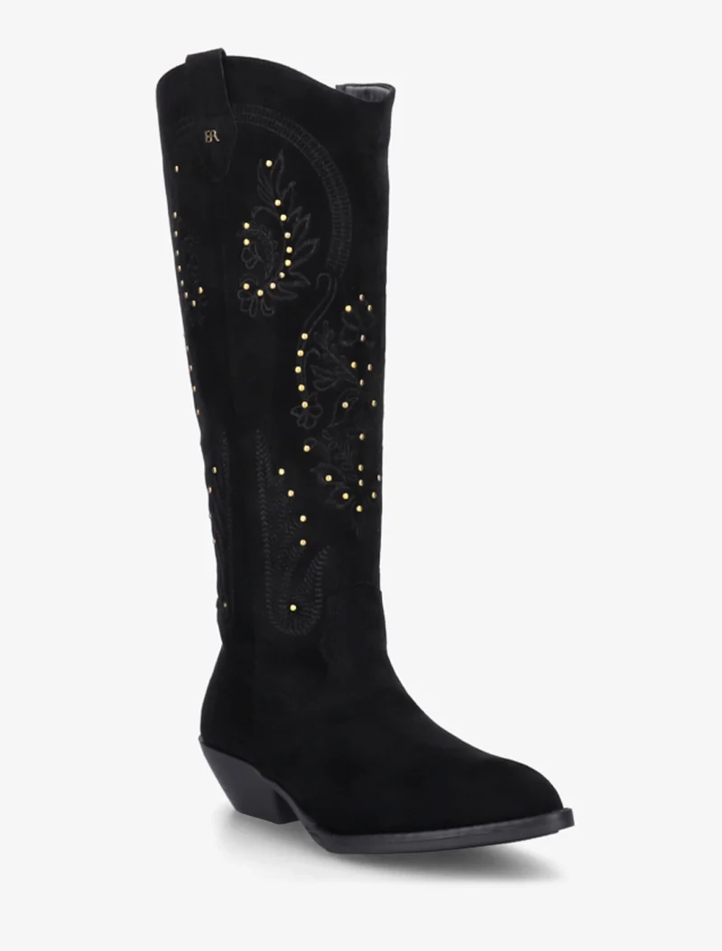 Bottes en suédine style santiags à clous - Noir