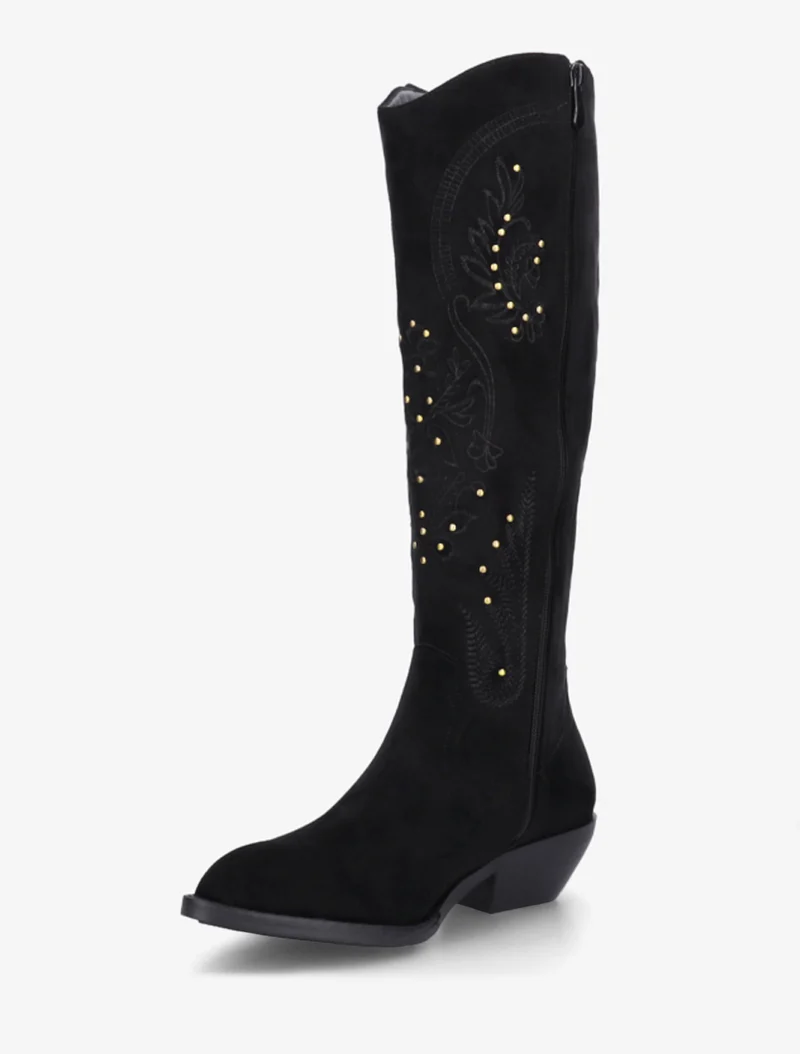 Bottes en suédine style santiags à clous - Noir