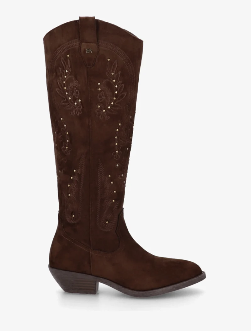 Bottes en suédine style santiags à clous - Marron