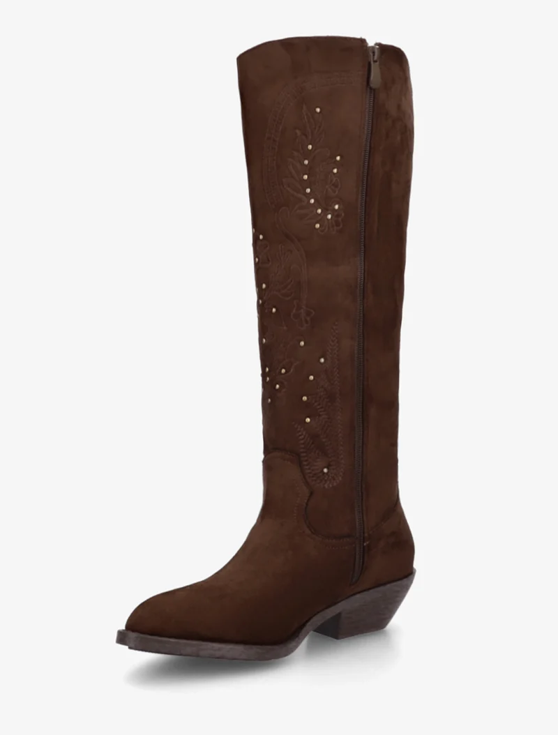 Bottes en suédine style santiags à clous - Marron