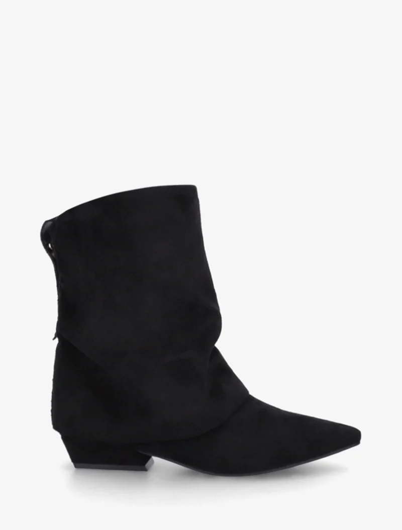 Bottines en suédine effet froncé à bouts pointus - Noir