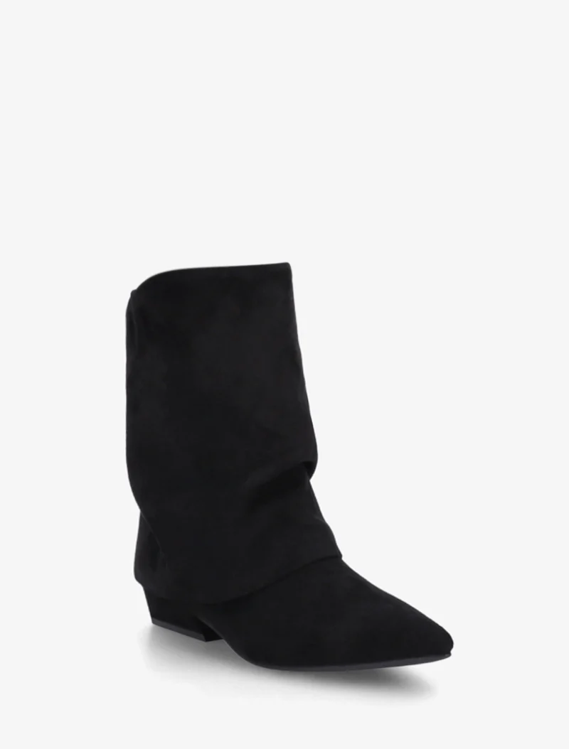 Bottines en suédine effet froncé à bouts pointus - Noir
