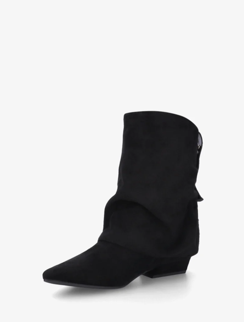 Bottines en suédine effet froncé à bouts pointus - Noir