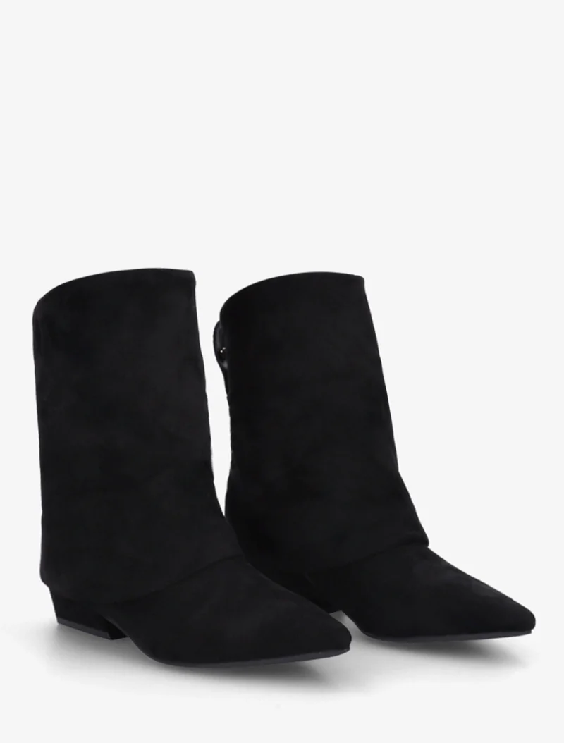 Bottines en suédine effet froncé à bouts pointus - Noir