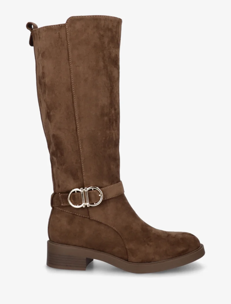 Bottes en suédine à boucle et bouts ronds - Marron